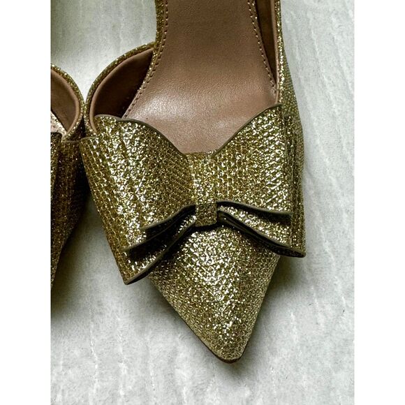 BETSEY JOHNSON Prince d'Orsay Pointed Toe Glitter Heels, Gold, Sz 8.5M - Picture 4 of 13